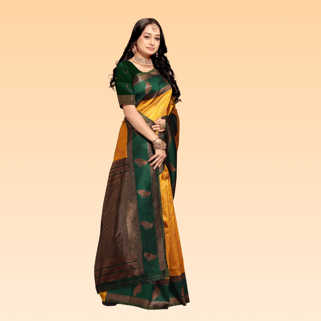 Roma Green & Yellow Silk Banarasi Saree