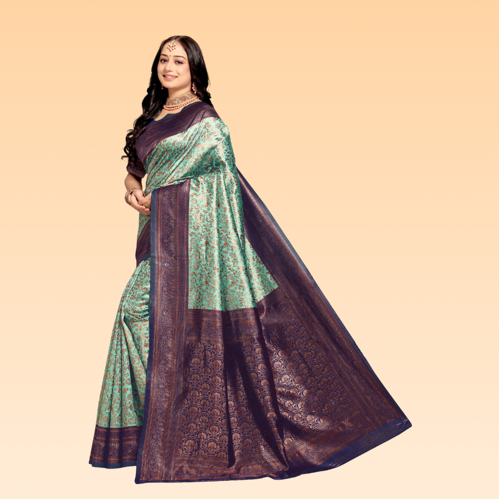 Disha Purple & Light Green Banarasi Saree