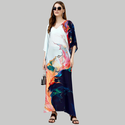 Aparna White & Blue Silk Kaftan