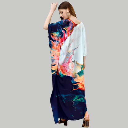Aparna White & Blue Silk Kaftan