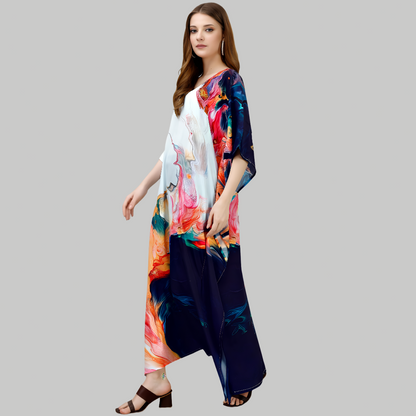 Aparna White & Blue Silk Kaftan