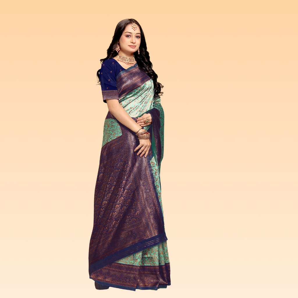Disha Purple & Light Green Banarasi Saree