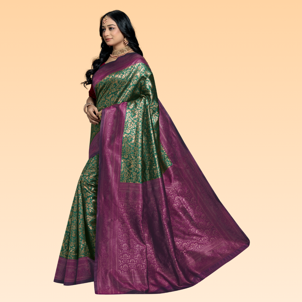 Vani Art Silk Green Banarasi Saree - 6