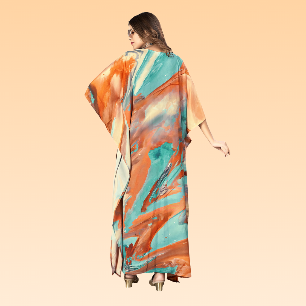 Madhvi Orange & Blue Silk Kaftan