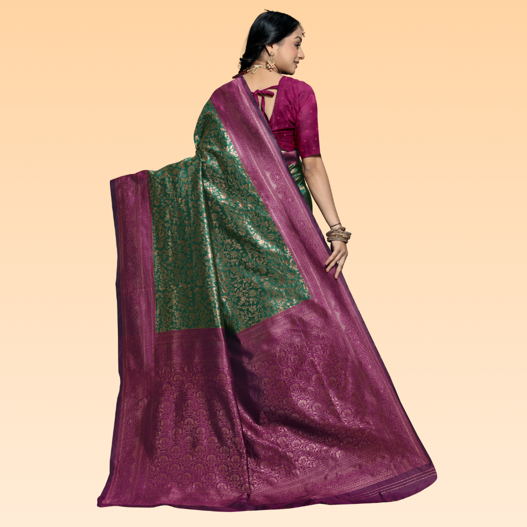 Vani Art Silk Green Banarasi Saree - 6