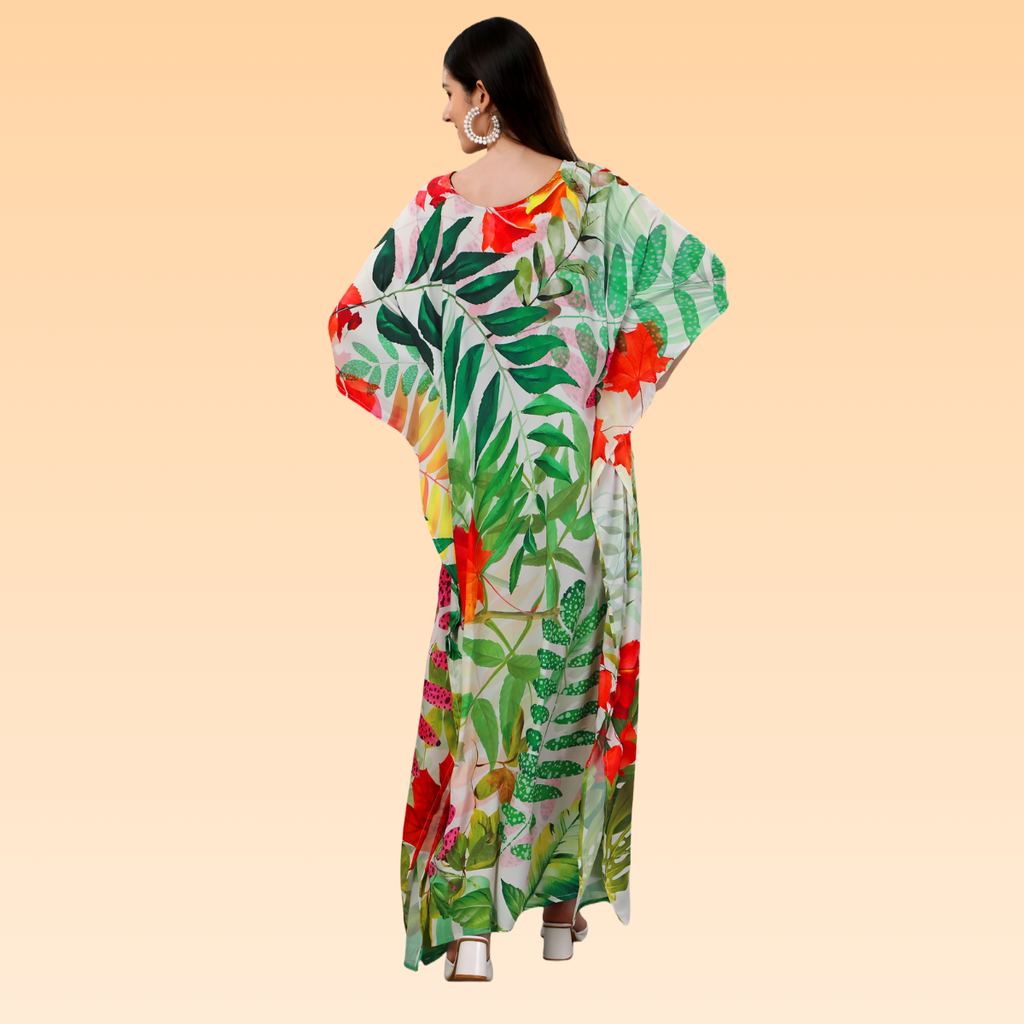 Juhi Green & White Silk Kaftan