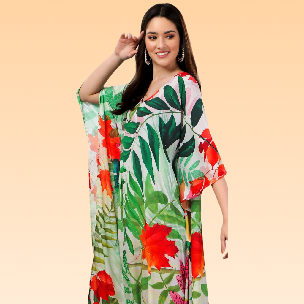 Juhi Green & White Silk Kaftan