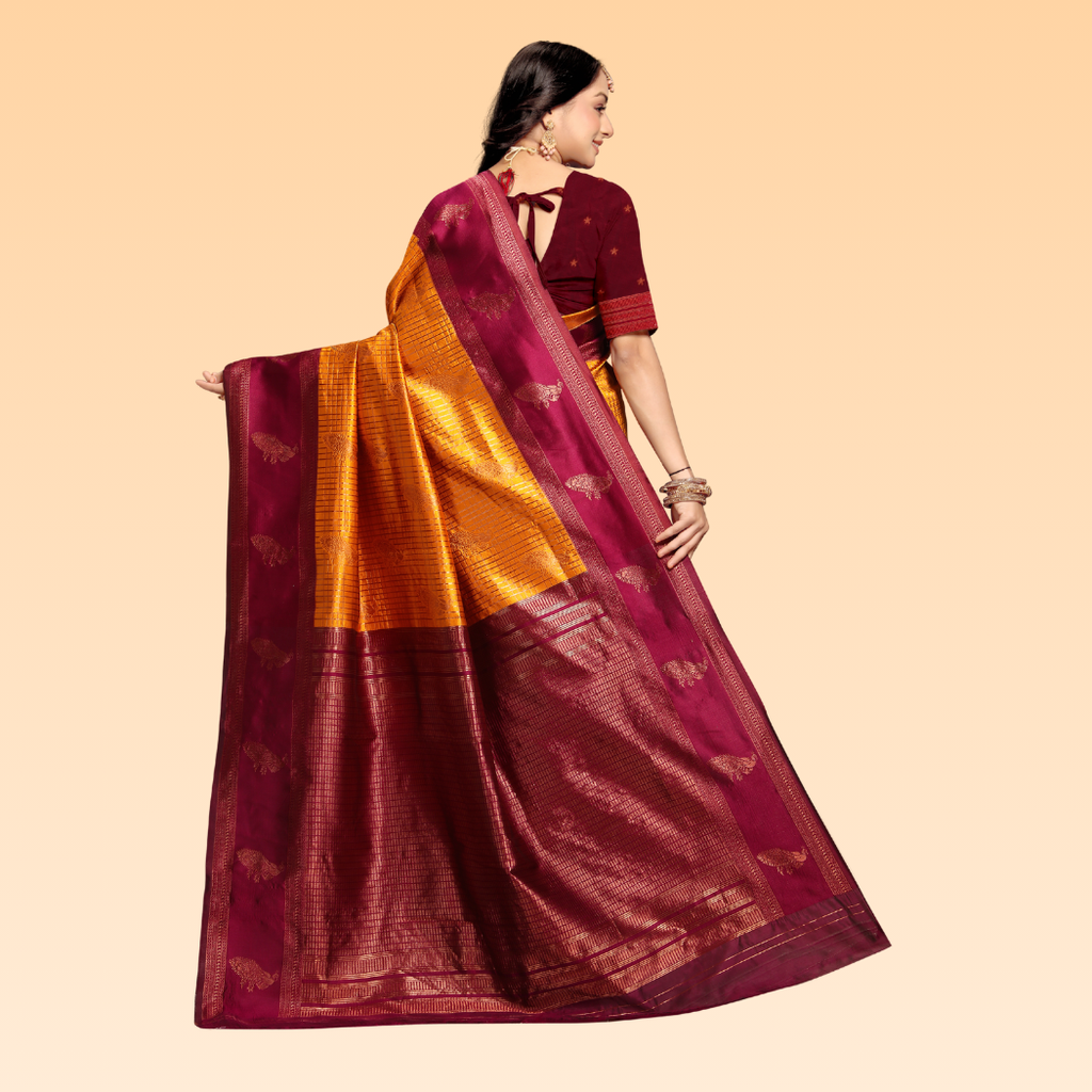 Riva Wine & Gold Silk Banarasi Saree