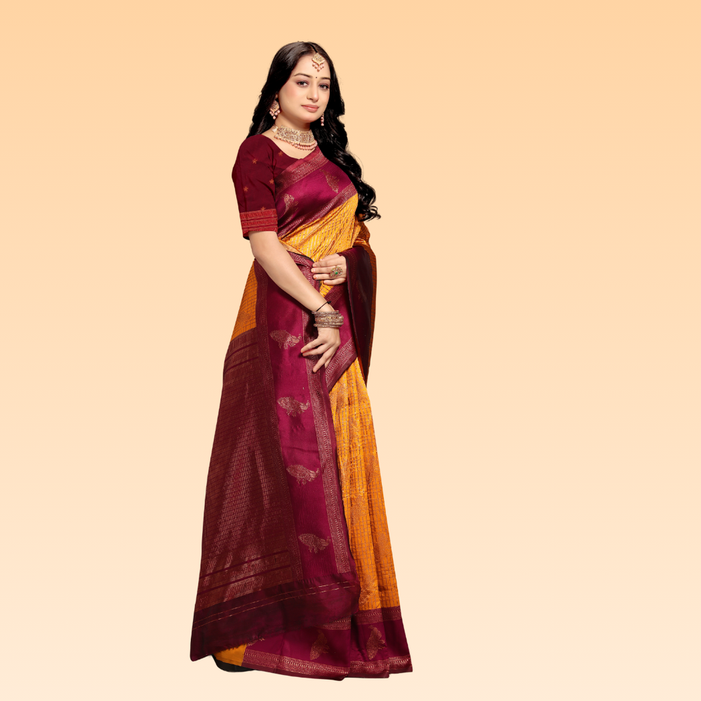 Riva Wine & Gold Silk Banarasi Saree