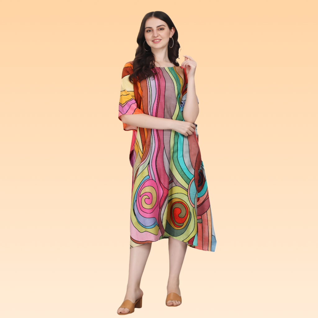 Lana Pink & Blue Rayon Kaftan