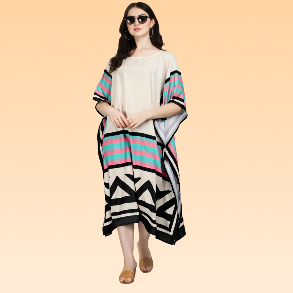 Scarlet Black & Beige Rayon Kaftan