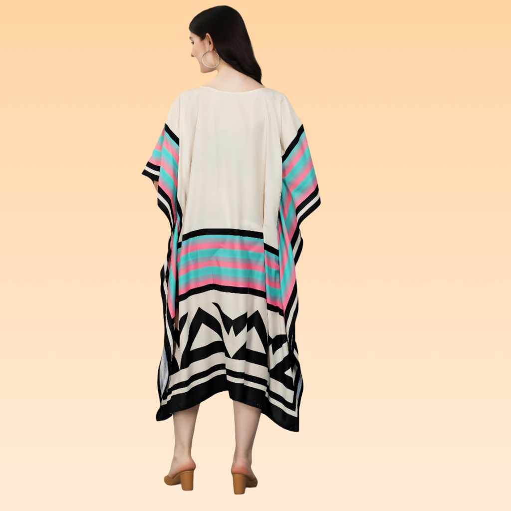 Scarlet Black & Beige Rayon Kaftan