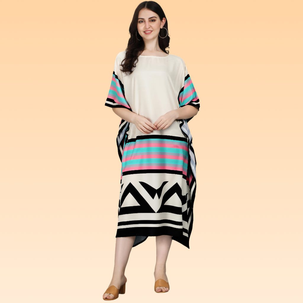 Scarlet Black & Beige Rayon Kaftan