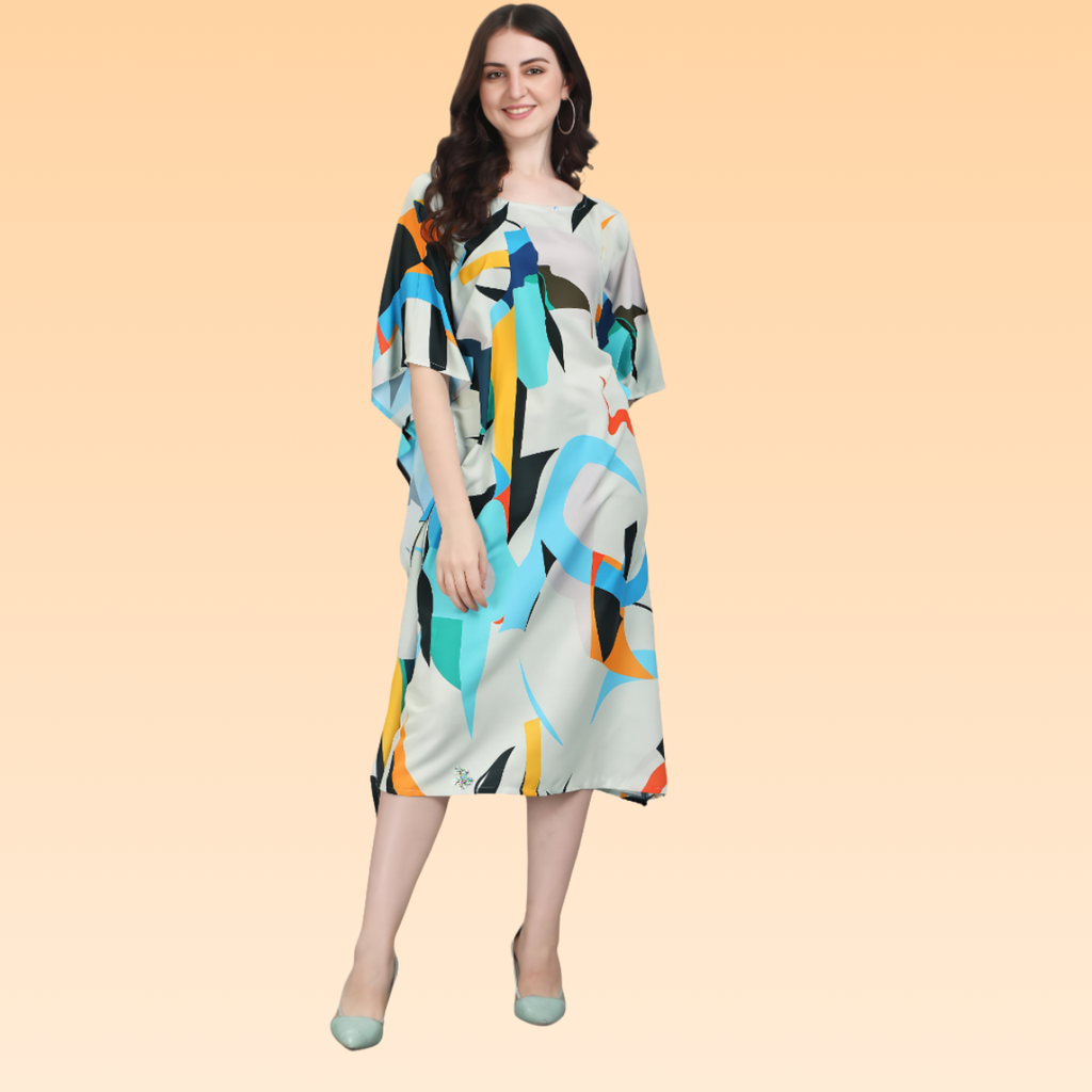 Kira Light Green & Light Blue Rayon Kaftan