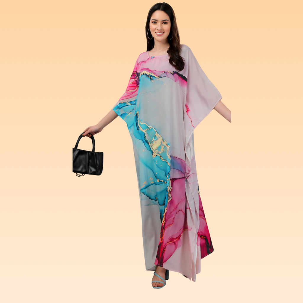 Janvi Pink & Light Blue Silk Kaftan