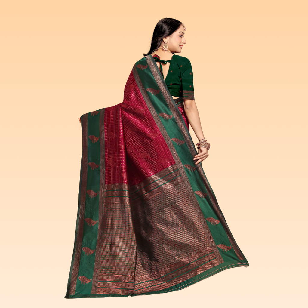 Neha Wine & Green Silk Banarasi Saree