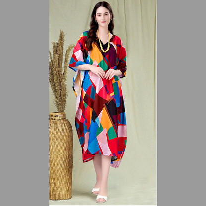 April Red & Blue Rayon Kaftan