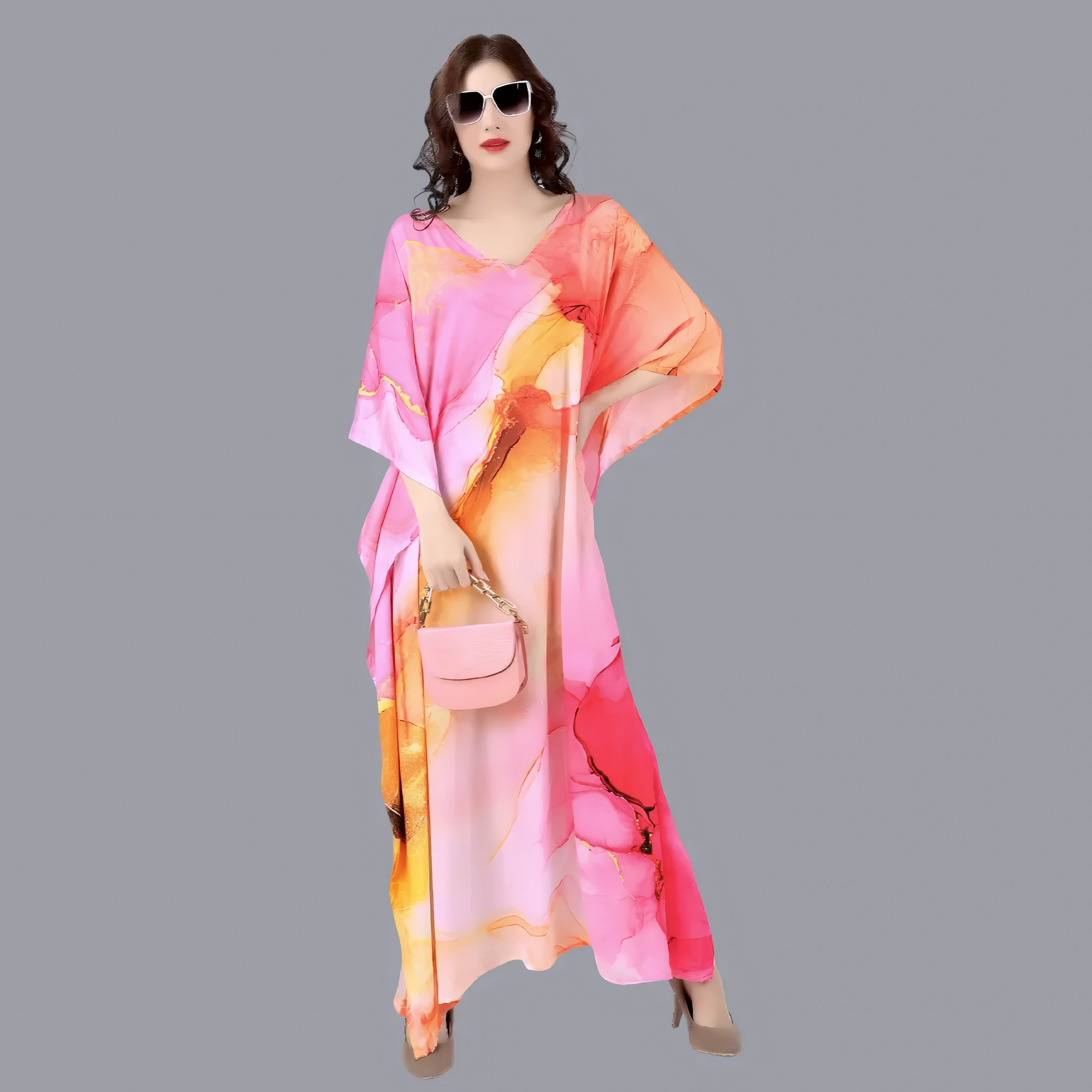 Shruti Pink & Orange Silk Kaftan